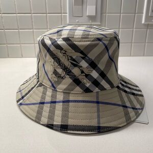 BURBERRY Check Cotton Blend Bucket Hat Lichen NEW
